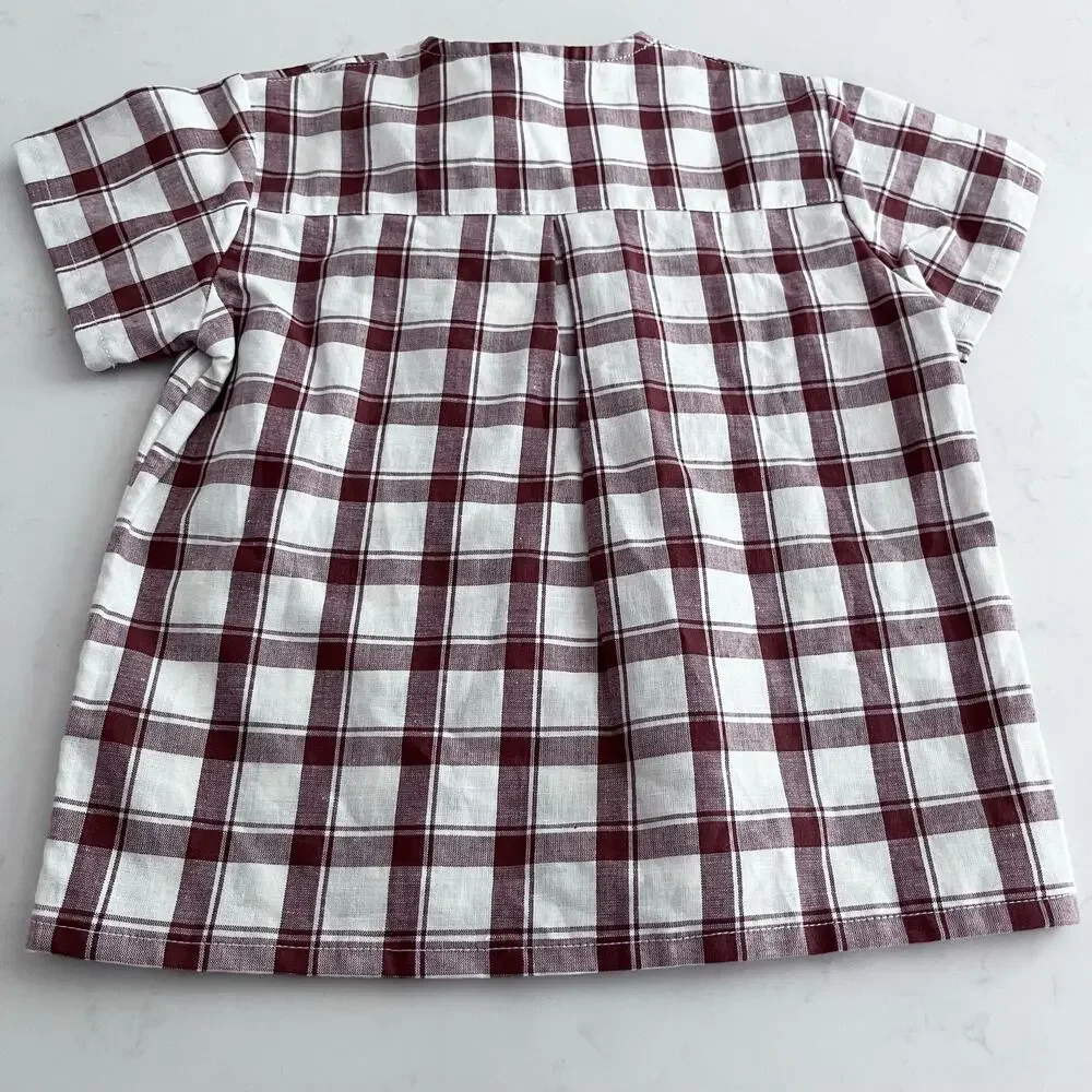 Violeta E Federico Boys Brown Plaid Linen Blend Shirt Size 3 NWT European